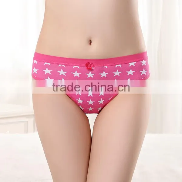 Fancy Five Star Printing Uderwear Plain Color Ladies Brief Soft Cotton Panties For Women photo-4