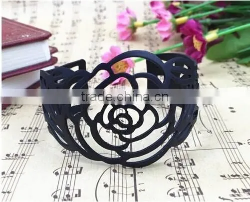 Elegant Metal Floral Bracelet Bangles, Silver Charm Hollow Flower Bangle Vners Jewelry photo-5