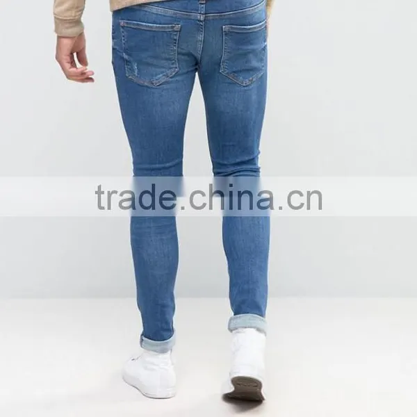 Distressed Design Trousers Jeans Men 2017 Mid Blue Washed Mens Skinny Jeans Pants Wholesale China photo-2