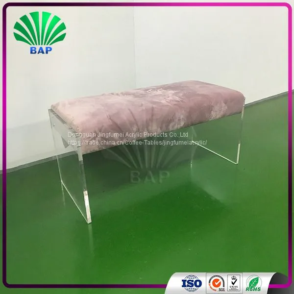 Designer Dressing Table Bench Upholstered Living Room Bench With Acrylic Sheet Leg photo-3