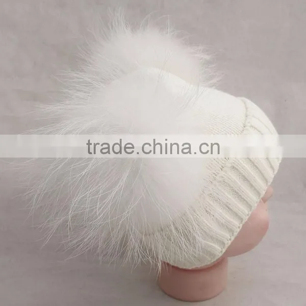 Myfur Christmas Kid Hat Girl Genuine Fur Pom Pom Children Crochet Winter Hat photo-4