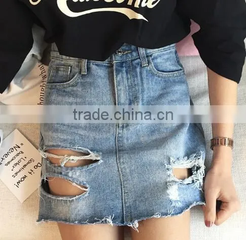 Runwaylover 4963 Sexy Europea Hot Sale Ripped Denim Skirt photo-4