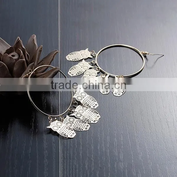 New Fashion Round Gold Plated Halloween Owl Hollow Copper Filigree Stamping Earrings Ear Wire Hooks photo-2