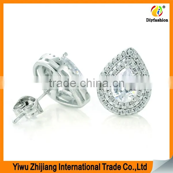Double Lip Edge Water Droplets Shape Inlay Zircon Stud Earrings photo-3