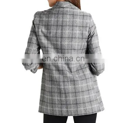Factory OEM Casual T/R Check Women Blazer photo-3