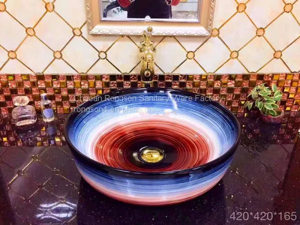 Good Sale Bathroom Tabletop Ceramics Luxury Round Shape no Hole Big Size Slivery Decoration Wash Hand Art Basin Sink photo-3