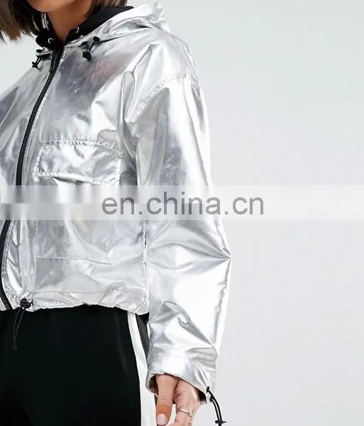 High Quality Female Fashion Design Ladies Hoody Metallic Jackets Women Outdoor Long Sleeve Jackets Facotry photo-4