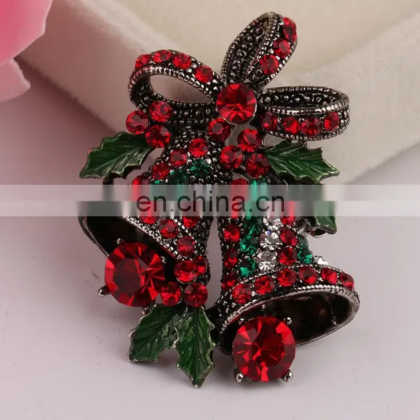 A038 Christmas Gifts Pins And Brooches For Women Small Bell Heart Rhinestone Brooch Female Bijoux photo-3