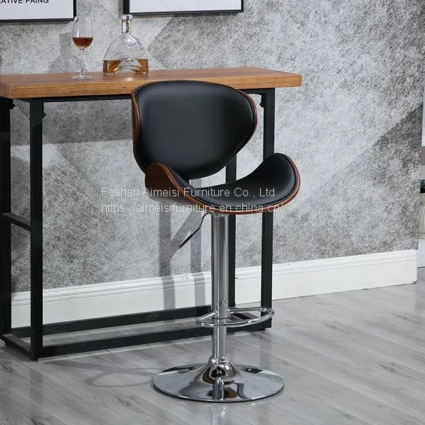 Modern Leather Cushion Plywood Backrest Bar Chair photo-5