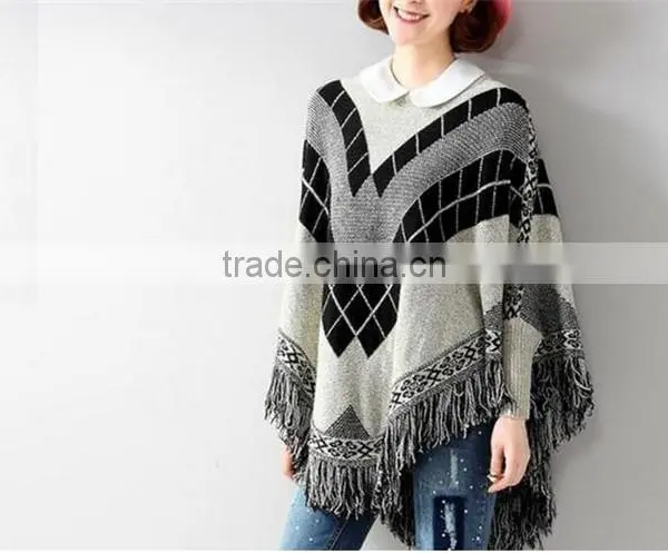 Women Batwing Sleeve Tassels Cape Tops Knitting Sweater Coat Outwear Poncho photo-2