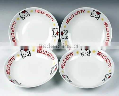 Porcelain Soup Plate With Hello Kitty Cat Decal for Kids Daily Use Ceramic Children Dinner Set With Cheap Price and Good Qualti
