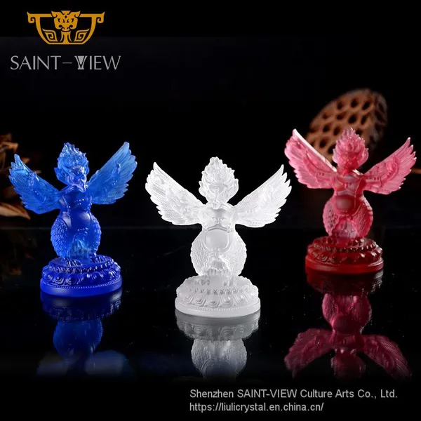 Exquisite Religious Crystal Glass Liuli Garuda Dhwaja Roc Great Bird Statues photo-2