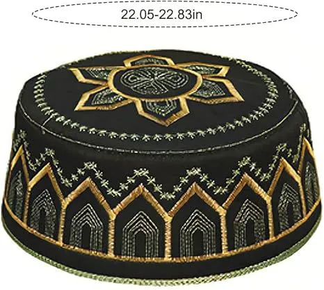 Men Muslim Prayer Kufi Hat, Islam Skull Embroidery Cap Beanie Hat Prayer Headwear Ramadan Eid Gift