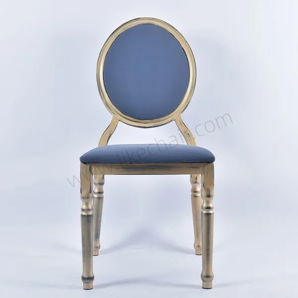 Wholesale Wedding Event Chairs Blue Smile Banquet Chairs-Stackable Stable Modern Design Solid Back Foam Cushion Iron Legs Hotel