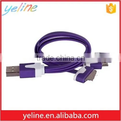 Hottest Selling Colorful Multi Use 3 in 1 Flat USB Cable for Mobile Phone photo-4