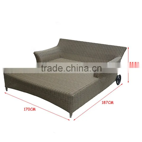 Outdoor Rattan Furniture Wicker Chaise Lounge Chair Pool Two Seat Sofa Lounge Chair Wheels photo-4