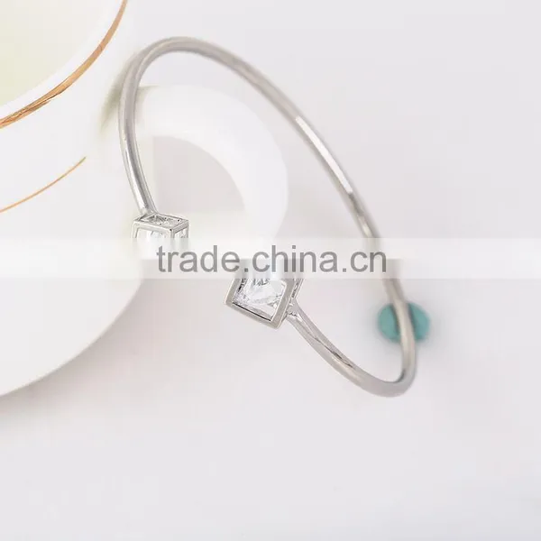 Trendy New Design Transparent Zircon Copper Alloy Two Squares Style Open Bangle photo-2