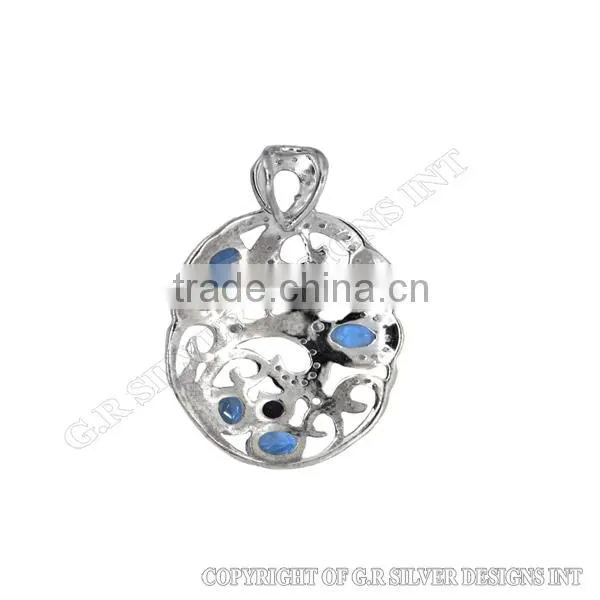 Blue Topaz Pendant Silver,silver Pendants for Jewelry Making,large cz Pendant photo-2