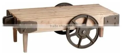 Vintage Industrial Coffee Table, Coffee Table, Antique Metal Wheel Cart