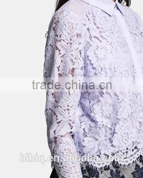 2015 Hot Sale Long Sleeve Purple Women Lace Blouse photo-4