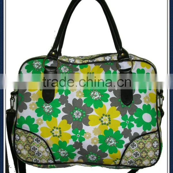 Printed Canvas Tote Bag With Leather Trim