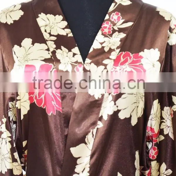 Latest Long Women Floral Satin Kimono Bath Robes Wholesale photo-3
