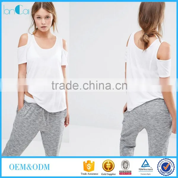Fashion Design Women Sport t Shirt off Shoulder Short Sleeve t Shirt Printing