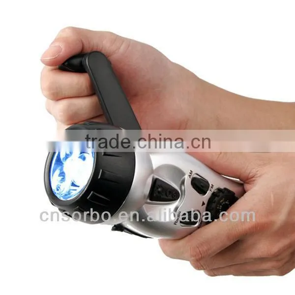Salable Dynamo LED Hand Cranking Rechargeable Flashlight Emergency Powerful Flashlight With Radio photo-4