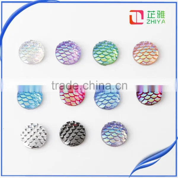 Mix Color Jewelry Findings 10mm/12mm Round Flat Back ab Color Imitation Fish Scale Resin Rhinestone Bead Cabochon photo-4