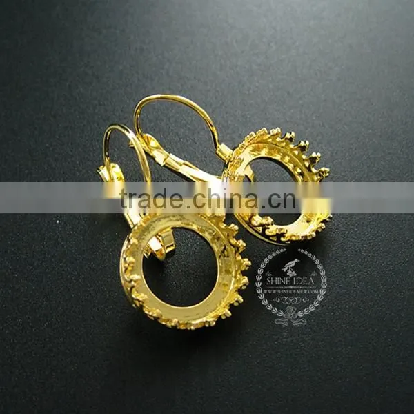 14MM Gold Plated Brass Round Crown Base Tray Pads Earrings Hoops,vintage Earrings DIY Supplies 1705038 photo-4