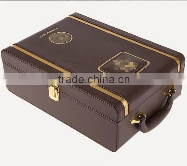 Ou Shigu Wholesale Custom Leather 2 Bottles of Red Wine Box, Dark Brown Beautiful Gift Box photo-2