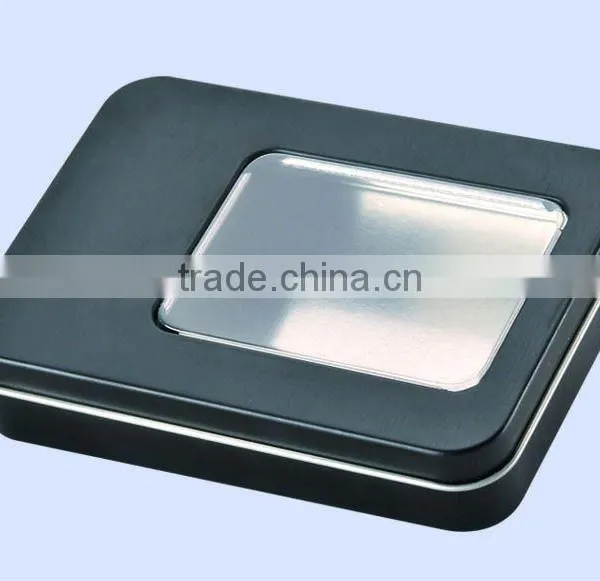 High Quality Black With Pvc Window USB Tin Box