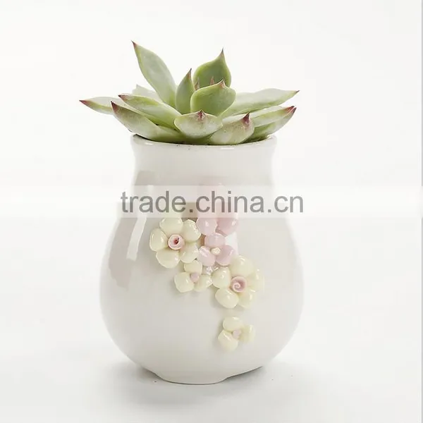 Creative Hand Pinching Flowers Small White Ceramic Flower Pots photo-5