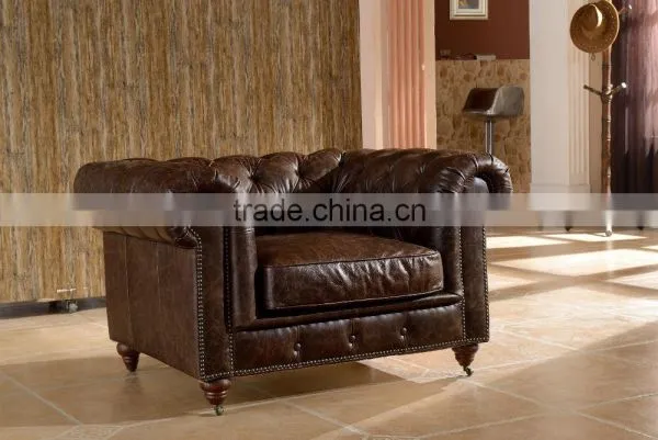 Classical Vintage Leather Chesterfield Sofa With Tufting Armrest photo-2