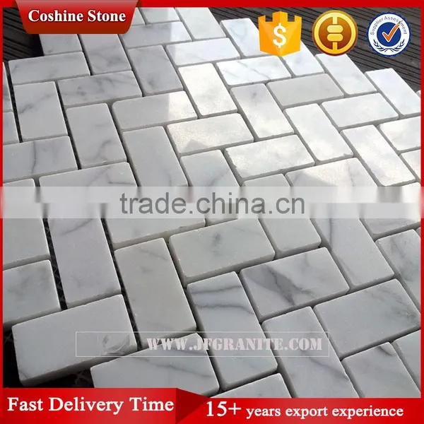 White Marble Herringbone Mosaic Tile photo-2