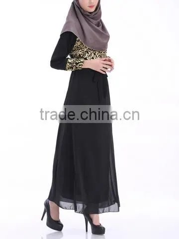 Guangzhou Wholesale Clothing OEM Hijab Style Bright Front Long Sleeve Ten Colors Chiffon Jalabiya With Sash photo-6