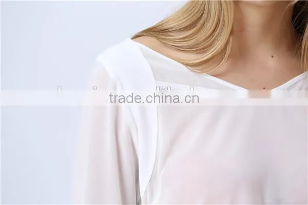 See-through White Chiffon Three Quarter Sleeve Casual Loose Blouse/Top for Ladies/Women photo-6