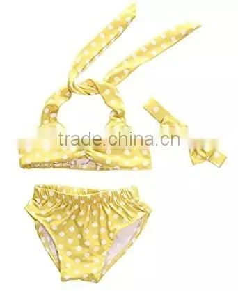 Girl Yellow Polka Dot Swimsuit Baby Summer Pageant Wears photo-3