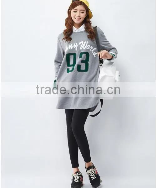 Female Hemp Grey Long-sleeved Straight Front Piece Print Dress photo-4