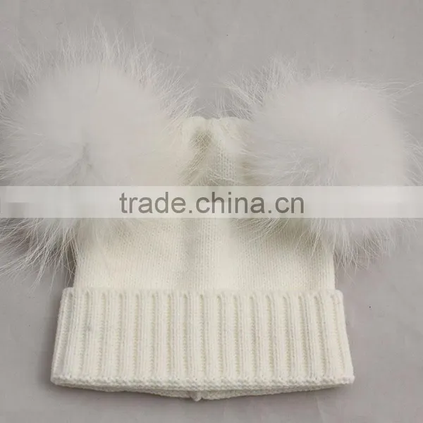 Myfur Top Quality Baby Hats for Kids With Raccoon Fur Balls Knitted Baby Kids Hats