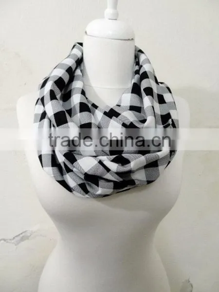 Black & White Plaid Gingham Infinity Scarf, Tube Scarf, Circle Scarf, Loop Scarf, Scarves, Spring - Fall - Winter Fashion photo-4