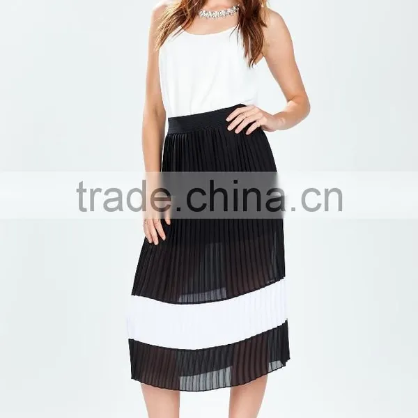 Fashion Pleated Colorblock Midi Skirt/wide Simple Design Skirts 2015 photo-6