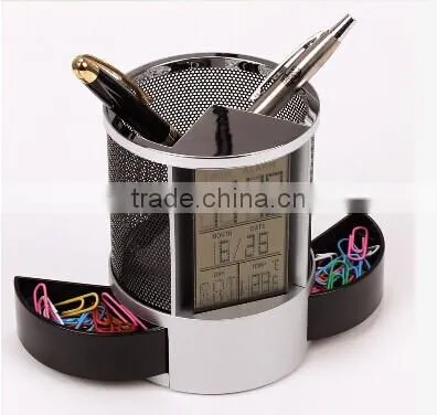 Multifunctional Home Office Digital Snooze Alarm Clock Pen Holder photo-2