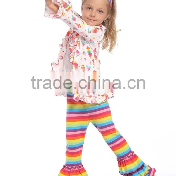 Wholesale Girls Ruffle Sleeve Raglan Fashion Printed Icing Ruffle Raglan Shirt and Pants Girls Clothes Set photo-4