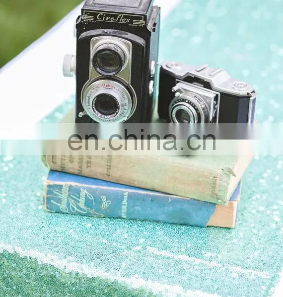 Custom Good Quality Lake Blue Sequin Table Runner For Wedding photo-4