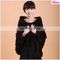 Fashion Knit Shawl Real Mink Fur Knitted Phocho Fur Shawl Women Winter photo-5