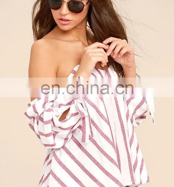 Custom Off the Shoulder Striped Crop Top For Women photo-4