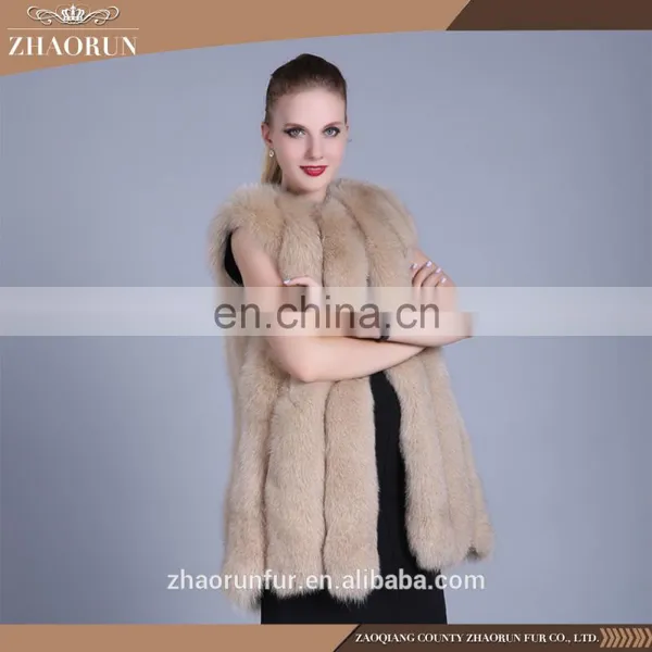 Brown Color Ture Fox Fur Jacket Dyed Fox Fur Vest and Fur Gilet for Lady photo-4