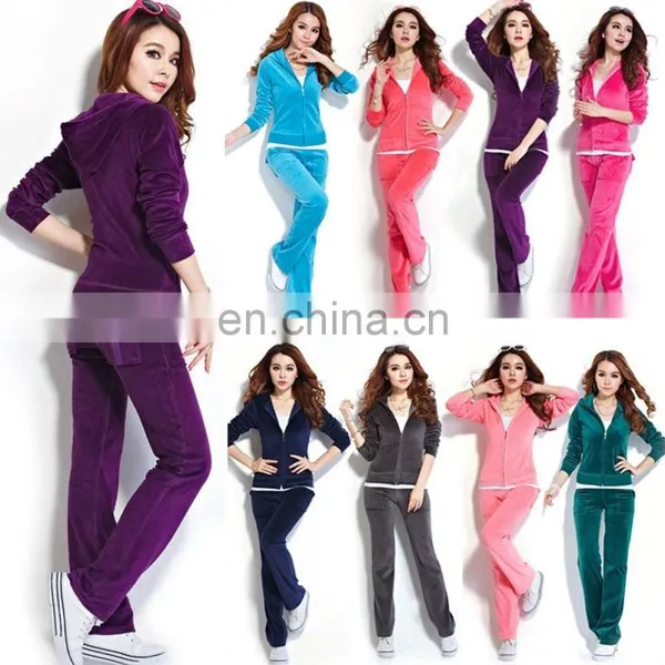 Women's Velour Hoodie+Pant Tracksuit Sport Sweat Suit Set Velour Tracksuits Ladies