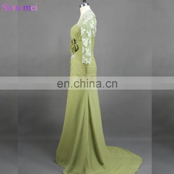 Elegant Mermaid Floor Length Long Lace Chiffon Mother of the Bride Dresses MQ028 photo-2
